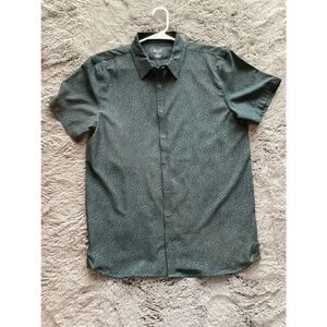 BYLT Basics Short Sleeve Button-Down Shirt in Dark Green Pattern